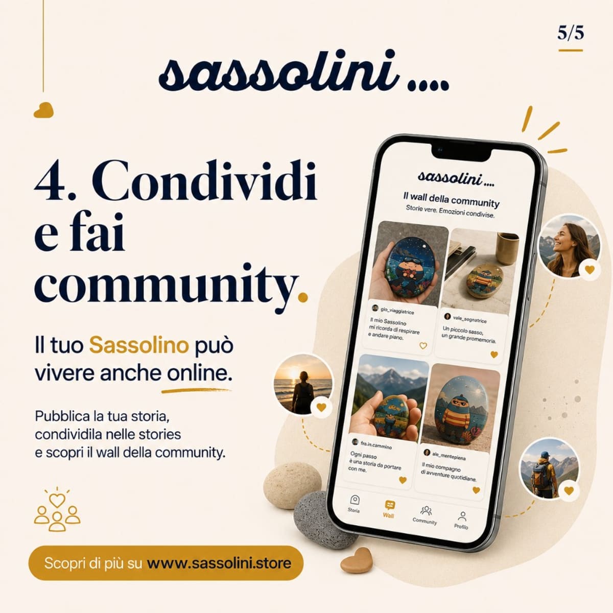 Grafica narrativa Sassolini: condivisione della storia con la community