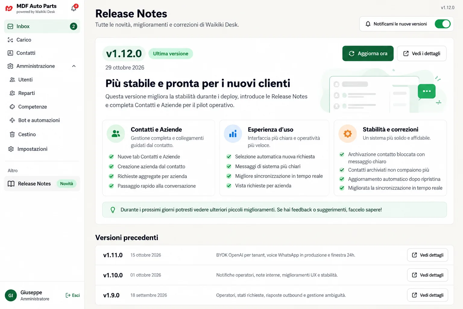 Release Notes di Waikiki Desk: novità, miglioramenti e correzioni